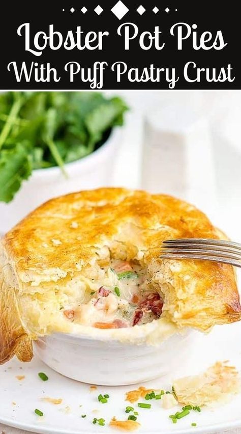 Fall Lobster Recipes, Cheddar Bay Seafood Pot Pie, Fish Pot Pie, Lobster Pie Recipe, Lobster Dishes Ideas, Frozen Lobster Meat Recipes, Fall Seafood Dinner Ideas, Cheddar Bay Biscuit Seafood Pot Pie, Salmon Pot Pie