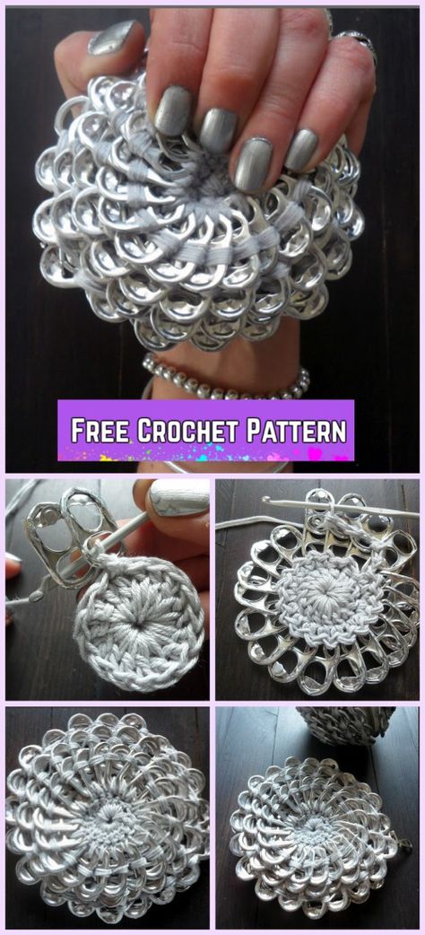 Crochet Pop Tab Flower Purse Free Pattern Pop Top Crochet Patterns, Soda Tab Crochet, Tab Ideas, Pop Tab Purse, Pop Can Crafts, Pop Can Tabs, Soda Tab Crafts, Can Tab Crafts, Pop Tab Crafts