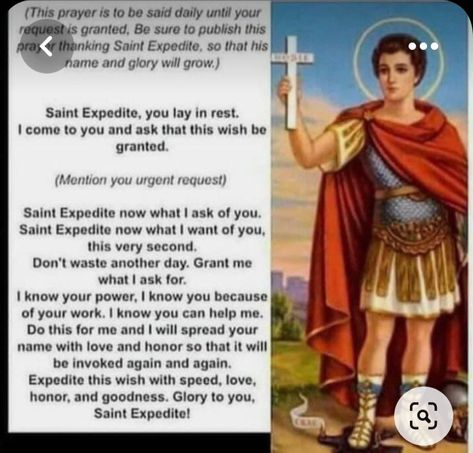 St Expedite Prayer, St Expedite, Saint Expedite, Catholic Saints Prayers, Petition Prayer, Financial Prayers, Wicca Recipes, Novena Prayers, Mojo Bags