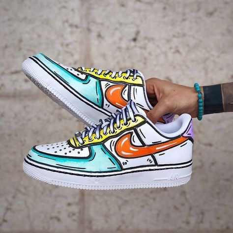 Nike AF1 custom Nike Cartoon, Painted Shoes Diy, Custom Sneakers Diy, Custom Painted Shoes, Custom Shoes Diy, Diy Sneakers, Nike Shoes Air Force, Painted Sneakers, Custom Nike Shoes