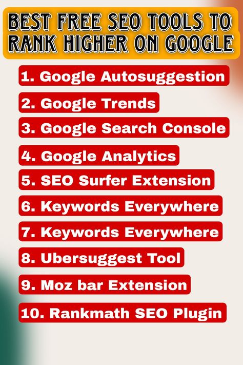 Are you looking for the best free SEO tools to help you rank higher on Google? Look no further! We've compiled a list of the top free SEO tools that will help you optimize your website and increase your search engine rankings. From keyword research to backlink analysis, these tools have got you covered. So if you're ready to take your SEO game to the next level, check out our list of the best free SEO tools to rank higher on Google. Seo Writing, Website Analysis, Seo For Beginners, Keyword Tool, Learn Seo, Google Seo, Seo Keywords, Free Seo Tools, Google Ranking