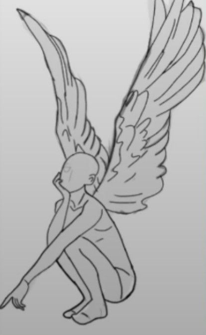 Winged Figure Reference, Winged People Anatomy, Art Poses With Wings, Anime Base Pose With Wings, Cute Couple Templates Drawing, Angel Body Base Drawing, Female Oc With Wings, Falling Angel Sketch, Drawing Reference Poses Wings