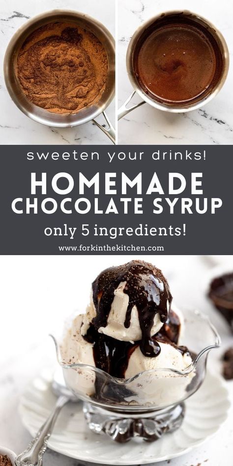 Making homemade chocolate syrup is so easy to do with just 5 ingredients and 5 minutes. It's a rich, decadent chocolate syrup that's even better than store-bought - made without corn syrup or dairy. Add it to homemade lattes, drizzle over ice cream, and so much more! Homemade Hershey Syrup, Homemade Lattes, Syrup For Drinks, Homemade Coffee Syrup, Pro Metabolic, Chocolate Syrup Recipes, Homemade Chocolate Syrup, Diy Foods, Mocha Recipe