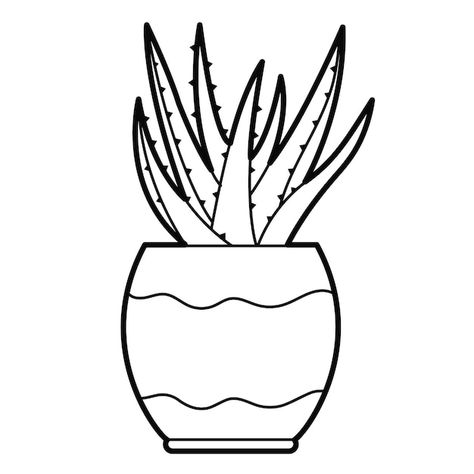 Vector houseplants aloe vera plant in a ... | Premium Vector #Freepik #vector #house #home #nature #black Houseplant Coloring Pages, Plant In A Pot, Vector House, Outline Illustration, Birth Flower Tattoos, Plant Vector, Aloe Vera Plant, Class Room, Birth Flower