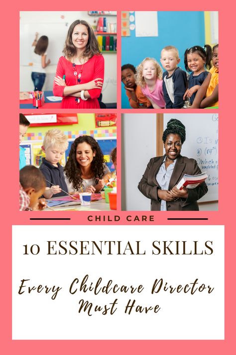 There are a lot of skills that go into being a successful childcare director. If you're thinking of becoming a daycare owner or are already running one, make sure you have these 10 essential skills. Without them, it'll be tough to create and maintain a thriving business. These skills and qualities are essential for a successful childcare director. With the right combination, you can ensure you're providing the best possible care to the children in your center while running an effective business Daycare Owner, Childcare Director, Daycare Schedule, Daycare Signs, Daycare Director, Daycare Business Plan, Parent Handbook, Starting A Daycare, Daycare Forms