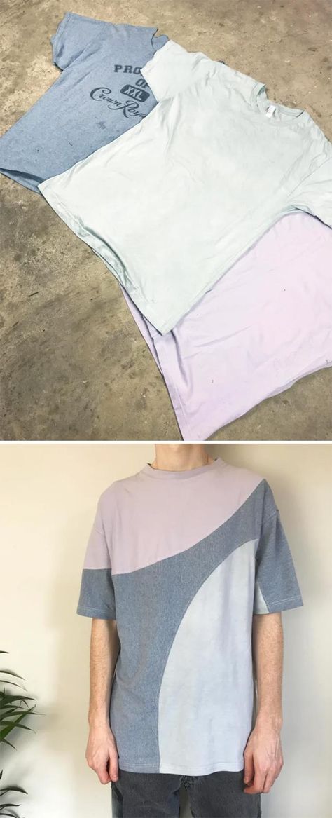 Upcycled 3 Old T-Shirts Into 1 New One T Shirt Upcycle, Upcycle Shirt, Upcycle Tshirt, Fast Fashion Brands, Old Shirts, Old Clothes, Old Jeans, Old T Shirts, Thrift Shopping