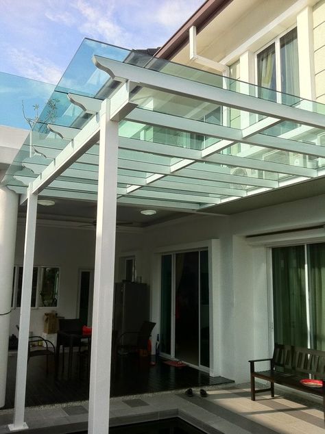 Glass Awning, Glass Roof Extension, Skylight Glass, Canopy Glass, Showroom Ideas, House Awnings, Skylight Design, Garden Canopy, Metal Pergola