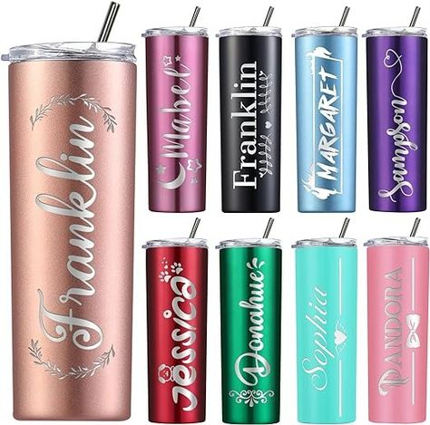 Personalized Tumblers with Lids and Straws, Custom Laser Engraved Skinny Tumbler, Customized 20 oz Skinny Tumbler with Name Gift for Women Men Mothers Day Fathers Day Graduation Birthday Anniversary Tumbler With Name, Father Christmas Gifts, Personalized Tumbler, Cricut Projects Vinyl, Gifts For Your Mom, Tumbler Gift, Font Design, Name Design, Personalized Tumblers