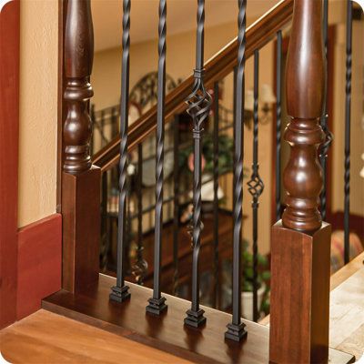 44" hollow metal deck railings are constructed of high-quality wrought iron and coated with a durable satin black powder finish that is resistant to fading, scratches, UV rays and rust | BTERAZ Wrought Iron Railings Metal | 0.5 W in | Wayfair B0C5GNC664 Metal Railing Staircase, Stair Railing Iron, Banisters And Railings, Wrought Iron Porch Railings, Iron Staircase Railing, Stair Railing Kits, Metal Deck Railing, Iron Spindles, Metal Balusters