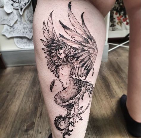 Harpies Tattoo, Harpie Lady Tattoo, Harpy Tattoo Greek Mythology, Furies Tattoo, Harpy Tattoo Design, Mythology Tattoos Mythical Creatures, Harpy Tattoo, Mythical Tattoos, Myth Tattoo