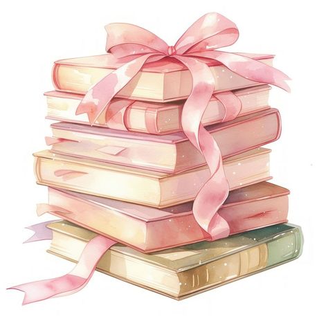 Coquette stack of books illustration watercolor ribbon. | free image by rawpixel.com / Nunny Stack Of Books Illustration, Coquette Watercolor, Watercolor Ribbon, Coquette Art, Pink Drawing, Coquette Core, Books Illustration, Pink Books, Canva Element