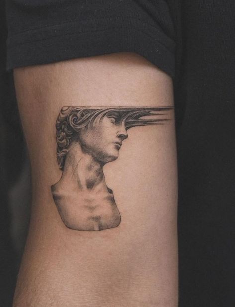 Fading Statue Of David Tattoo Michelangelo Tattoo, David Tattoo, Faded Tattoo, Michelangelo's David, Nyc Tattoo, Statue Tattoo, Tattoo Inspiration Men, Muster Tattoos, Mythology Tattoos