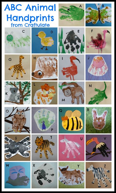 Fun for kids Animal Handprints, Abc Crafts, Footprint Crafts, Alphabet Crafts, Footprint Art, Handprint Crafts, Daycare Crafts, Crafty Kids, Handprint Art