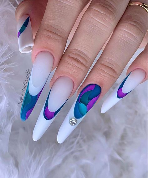 Minimal Nails Art, Purple Nail Art, Nail Drawing, Fancy Nails Designs, French Nail Art, Purple Nail, Minimal Nails, Long Acrylic Nails Coffin, Nail Art Videos