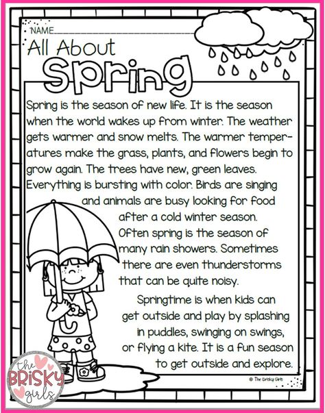 (((5 Pages))) 2nd Grade Fiction Reading Comprehension Passages CDC Seasons Kindergarten, Spring Science Activities, Fall Reading Comprehension, Free Reading Comprehension Worksheets, 2nd Grade Reading Comprehension, Seasons Worksheets, First Grade Reading Comprehension, Reading Comprehension Kindergarten, Spring Reading