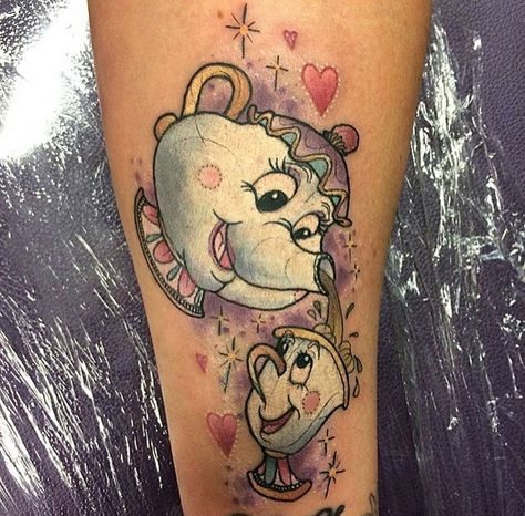 Mrs.Potts & Chip Mrs Potts And Chip Tattoo, Chip Tattoo, Mrs Potts And Chip, Memorial Tattoo Designs, Disney Sleeve Tattoos, Beauty And The Beast Tattoo, Disney Sleeve, Mrs Potts, The Beauty And The Beast