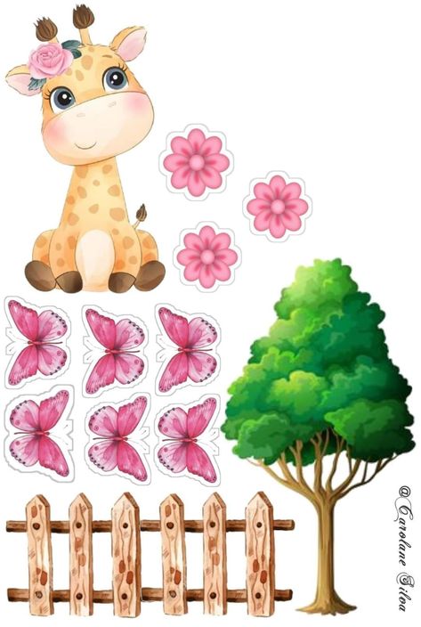 Giraffe Topper, Baby Elephant Drawing, Jungle Theme Cakes, Animal Theme Birthday, Photo Cake Topper, Cake Templates, Safari Cakes, Elephant Drawing, Baby Shawer