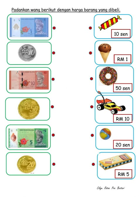 Money Activities For Preschool, Money Worksheets For Kindergarten, Kindergarten Money, Kindergarten Money Worksheets, Kindergarten Start, Money Kindergarten, Matematik Prasekolah, Counting Money Worksheets, Clock Worksheets