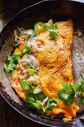 Crab & Avocado Omelette Crab Omelette Recipe, Avocado Omelette, Crab Omelette, Crab And Avocado, Crab Avocado, Crab Eggs, Raw Prawns, Rick Stein, Omelette Recipe