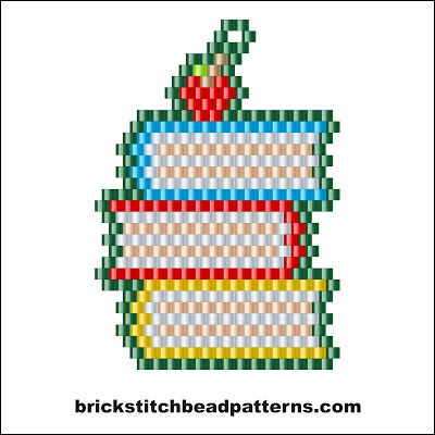 Stack of Books Back to School Free Beaded Earring Pattern 1  Free Stack of Books brick stitch seed bead Back to School earring or pendant pattern, color chart, labeled color chart, letter chart, and bead count.  Over 200 free brick stitch bead patterns at http://brickstitchbeadpatterns.com  .  .  .  #backtoschool #beading #jewelrymaking #diy #pattern Seed Bead Weaving, Seed Bead Bracelet Patterns, Miyuki Beads Pattern, Beaded Jewelry Pattern, Beaded Earrings Tutorials, Beaded Earring, Beading Patterns Free, Brick Stitch Earrings, Seed Bead Patterns