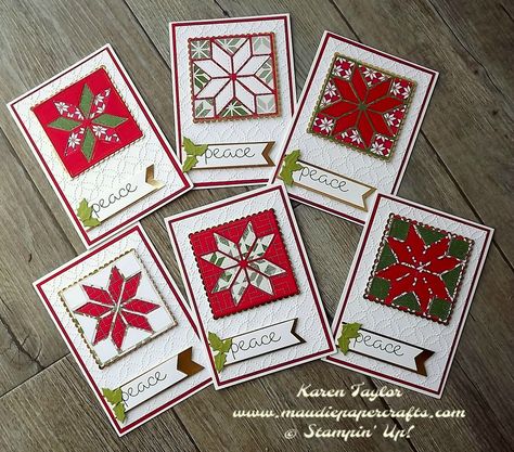 Stampin' Up! Christmas Quilt Christmas Cards Stampin Up, Cards Handmade Christmas, Quilted Cards, Patchwork Cards, Christmas Cards 2017, Quilt Cards, Christmas Cards 2018, Sewing Christmas, Stamped Christmas Cards