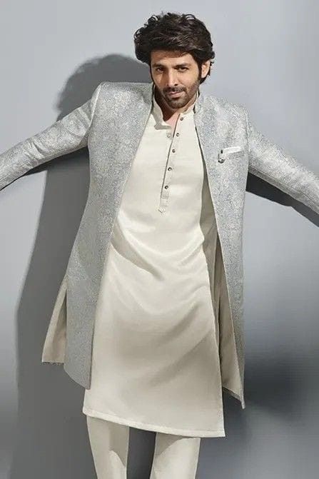 Indian Wedding Male Outfits, Dj Night Outfits For Men, Open Jodhpuri Suits For Men, Mens Engagement Outfits Indian Style, Men Indowestern Wear, Jodhpuri Sherwani For Men, Wedding Outfits Men, Marriage Dress For Men, Open Sherwani