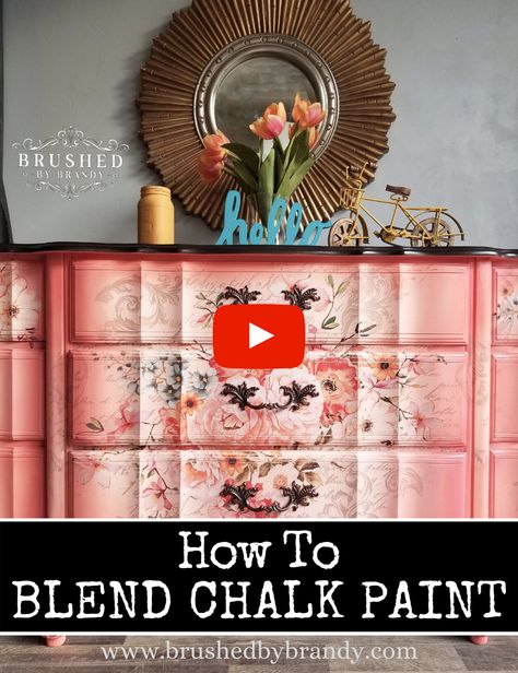 How to Blend Chalk Paint on Furniture Video Tutorial with Brushed by Brandy! In this video I will be blending Dixie Belle Chalk Mineral Paint in the shades Apricot and Flamingo. I will show you how to get a seamless blend of paint colors on your next furniture painting project. #brushedbybrandy #blendingchalkpaint #howtoblendpaintcolors #paintingfurnitureDIY Learn How to Paint Furniture Pink Furniture Paint Ideas How to Blend Chalk Paint On Furniture Blending Paint DIY Furniture Painting Raspberry Painted Furniture, Brushed By Brandy Tutorials, Furniture Paint Ideas, Paint On Furniture, Pink Painted Furniture, Blending Paint, Furniture Video, Diy Furniture Painting, Brushed By Brandy