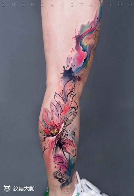 Watercolor Leg Tattoos Women, Arm Tattoos For Women Watercolor, Abstract Tattoo Leg Woman, Watercolor Leg Tattoo, Watercolor Sleeve Tattoo Women, Watercolor Sleeve Tattoo, Abstract Watercolor Tattoo, Watercolor Compass Tattoo, Abstract Flower Tattoos