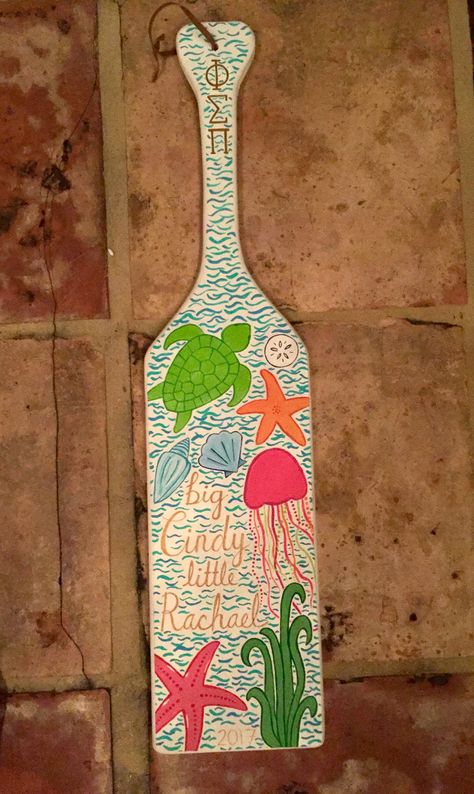 Big Little Fraternity Paddle Phi Sigma Pi Ocean Sorority Hand Painted Turtle Starfish Jellyfish Ocean Paddle Sorority, Zta Paddle, Painted Paddles Sorority, Aoii Paddle, Greek Paddles Sorority, Big Little Paddles Sorority Ideas, Paddle Sorority, Sorority Paddles Big Little, Sorority Paddles Ideas