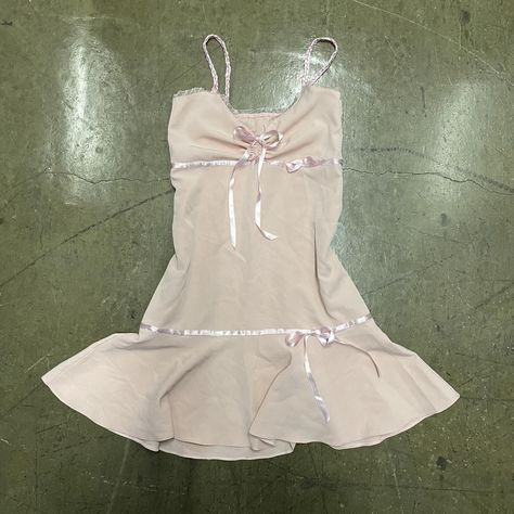 cute pink dress with ribbon and bow accent ☆Depop... - Depop Pink Coquette Dress, Angelcore Dress, Cute Pink Dress, Thrift Clothes, Babydoll Tops, Coquette Dress, Dress With Ribbon, Coquette Fairy, Ribbon Dress