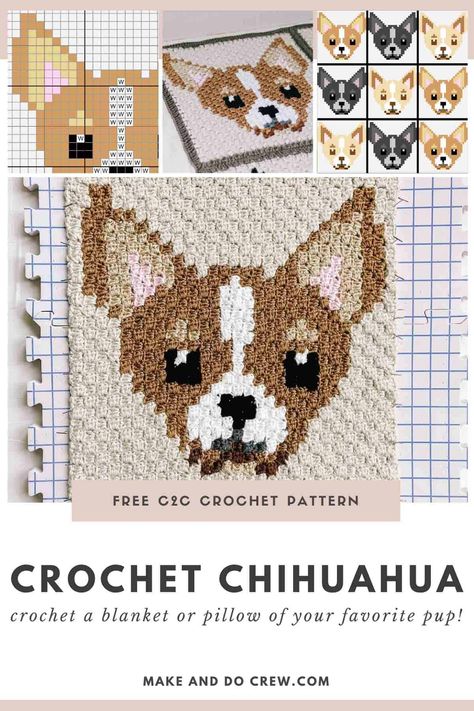 Crochet Chihuahua Blanket, Dog Granny Square Crochet, Chihuahua Crochet Pattern Free, Crochet Chihuahua Pattern Free, Dachshund Crochet Pattern Free, Crochet Chihuahua, Crochet Dogs, Make A Blanket, C2c Blanket