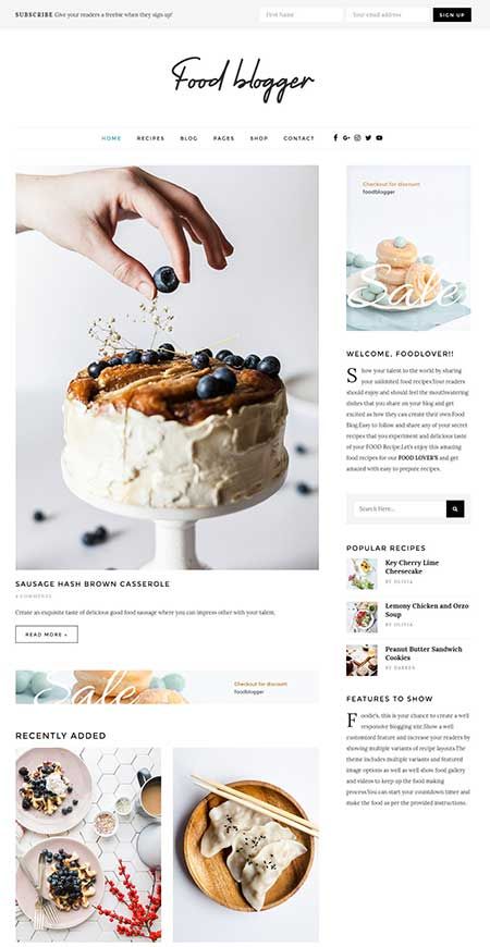 Bakery Website Design, Food Blog Design, Blog Theme Ideas, Food Website Design, Bakery Website, Blog Layout Design, Food Web Design, Blog Website Design, Blog Websites