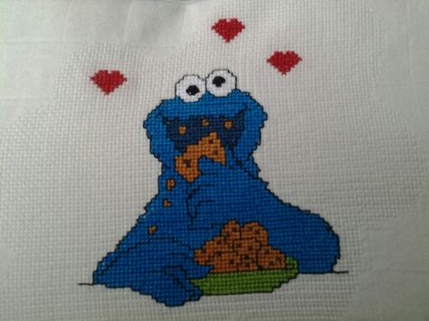 Cookie monster, cotton diper for baby Stitch Ideas, Cookie Monster, Monster Cookies, Looney Tunes, Sesame Street, Counted Cross Stitch, Craft Projects, Cross Stitch, Snoopy