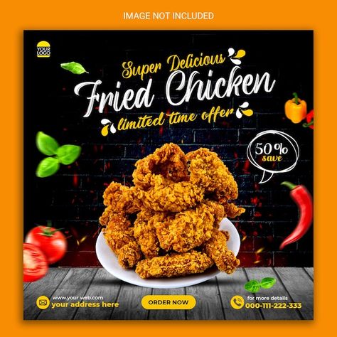 Delicious fried chicken social media pos... | Premium Psd #Freepik #psd #chicken-flyer #fast-food-flyer #fast-food-poster #food-flyer Fried Chicken Social Media Design, Chicken Social Media Design, Chicken Social Media, Chicken Poster, Crunchy Chicken, Chicken Fry, Poster Food, Food Flyer, Chicken Fried