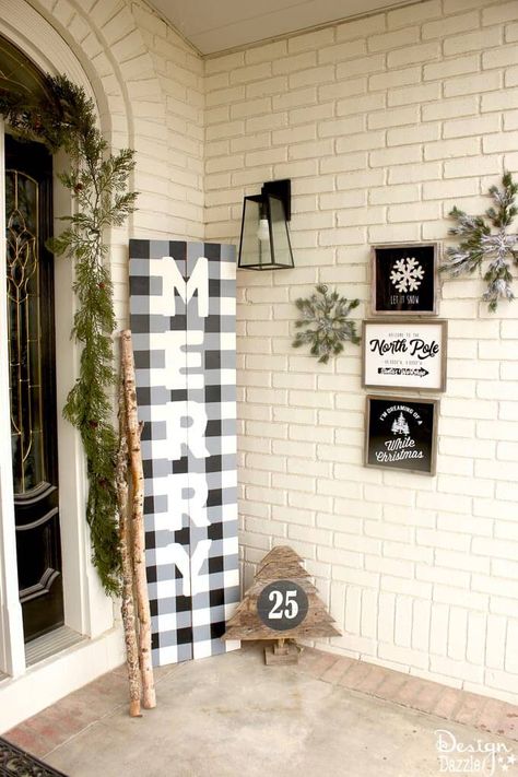 Porch Decorating Ideas For Christmas, Black And White Plaid Christmas, Front Porch Decorating Ideas, Decorating Ideas For Christmas, Black And White Christmas, Black White Christmas, Porch Decorating Ideas, Buffalo Check Christmas, Christmas Front Porch