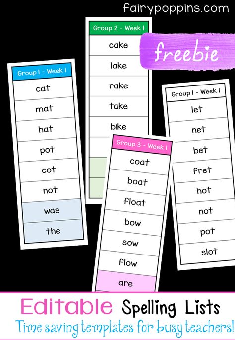 These free editable spelling list templates are a fantastic time saver for teachers. To edit the spelling lists you'll need Microsoft PowerPoint. #spellinglists #spellingresources #spellinggroups #organizedteacher Editable Flashcard Template Free, Shading Colours, Spelling Flashcards, Spelling List Template, Spelling Centers, Spelling Ideas, Spelling List, Sight Word Spelling, Word Bingo