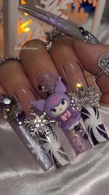 Inkedboutique on Instagram: "Christmas Kuromi 🥹💕✨ It’s launch weekend !! 🥳 . . . . #pressons #holidaynails #christmasnails #christmas #pressonnailsforsale #pressonnailslovers #bling #blingnails #3dnailart #explorepage #nailaddict #nails2inspire #nailsonfleek #kawaiinails #christmasdecor #acrylicnailart #acrylicpressonnails" Kuromi Christmas Nails, Christmas Kuromi, Seasonal Nails, Kawaii Nails, Instagram Christmas, Acrylic Nail Art, Sugar Plum, Bling Nails, 3d Nail Art