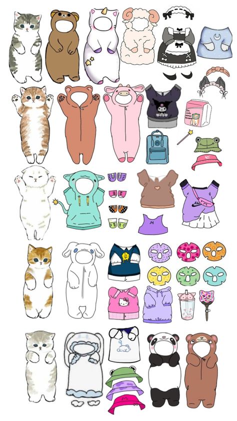 Kawaii Printables, Duck Doll, Paper Doll Craft, Cat Art Painting, Free Printable Paper Dolls, Paper Doll Printable Templates, Cat Template, Hello Kitty Printables, Cute Horse Pictures