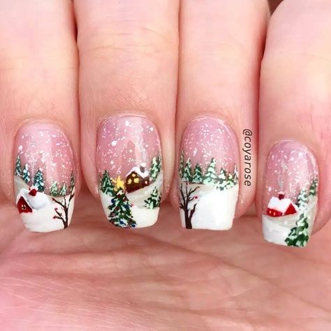 Nail Art Noel, Xmas Nail Art, Christmas Tree Nails, Art Designs Ideas, Tree Nails, Finger Nail Art, Christmas Gel Nails, Christmas Nail Art Designs, Winter Nail Art