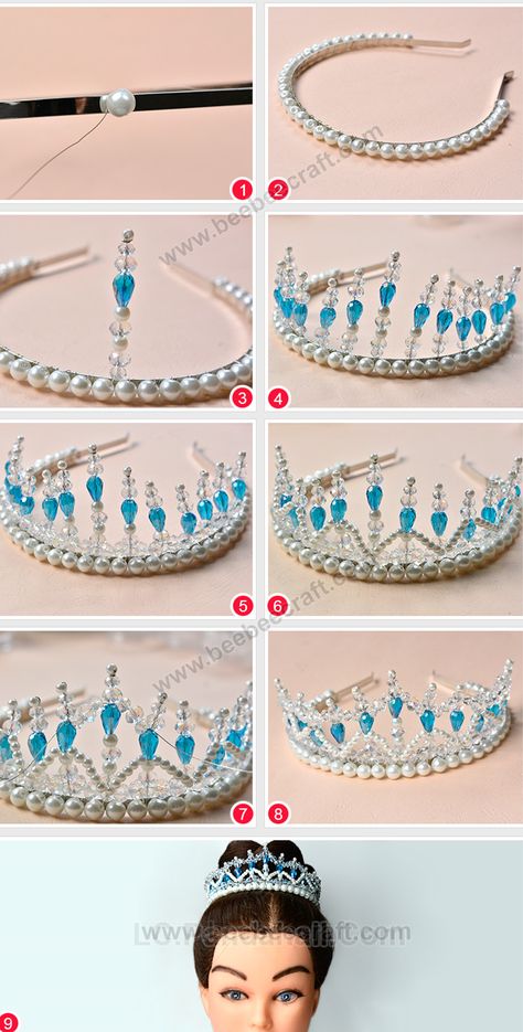 How To Make Crown, Make Crown, Beebeecraft Tutorials, Diy Tiara, Accessoires Barbie, Buat Pita, Beaded Crown, Headpiece Diy, Bead Hair Accessories