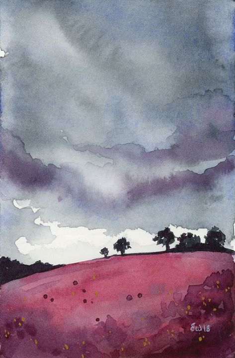 Watercolor Stormy Sky, Whimsy Watercolor Art, Watercolor Storm Clouds, Moody Watercolor Paintings, Dark Watercolor Paintings, Dark Watercolor Art Inspiration, Dark Watercolor Art, Watercolor Sky Tutorial, Stormy Sky Painting