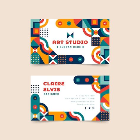 Flat mosaic horizontal business card tem... | Free Vector #Freepik #freevector #flat-mosaic #geometric-template #mosaic-pattern #mosaic Color Shapes Design, Abstract Logo Design Ideas, Geometric Business Card, Business Cards Designs, Desain Buklet, Beautiful Business Card, Banner Design Inspiration, Logo Design Set, Graphic Design Business Card