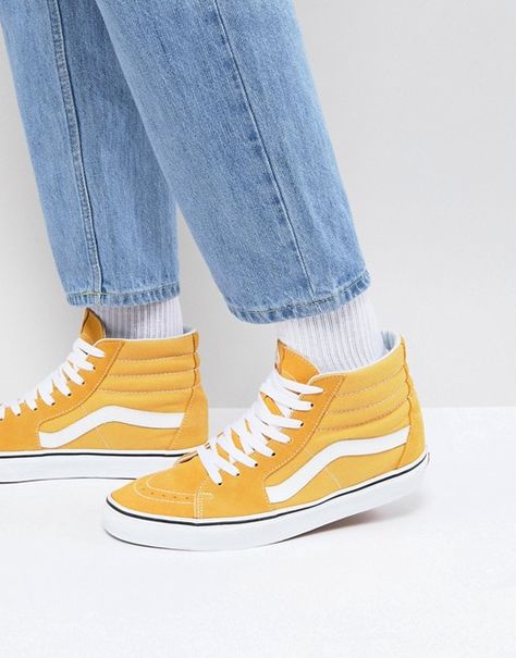 Yellow Vans Outfit Men, Yellow Vans Aesthetic, Yellow Vans Outfit, Levis 501 Outfit, Vans Shoes High Tops, Vans Outfit Men, Vans Aesthetic, Vans Shoes Women, Sk8 Hi Vans