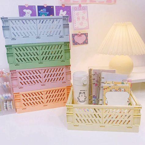 Aesthetic mini storage crate (box). Perfect for keeping thing organized on your desk or shelf. Available in 2 sizes & 5 colors. Shop online with FAST&FREE worldwide shipping. Soft Room Decor, Cuarto Aesthetic, Pastel Aesthetic Room, Danish Pastel Room, Pinterest Room, Danish Pastel Aesthetic, Aesthetic Bedroom Decor, Pastel Room Decor, Office Remodel