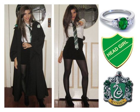 "disfraz de slytherin" by ayusmilee on Polyvore featuring moda y Blue Nile Slytherin Robes, Slytherin Halloween Costume, Hogwarts Costume, Slytherin Cosplay, Slytherin Costume, Harry Potter Kostüm, Hogwarts Robes, Slytherin Clothes, Slytherin Outfit