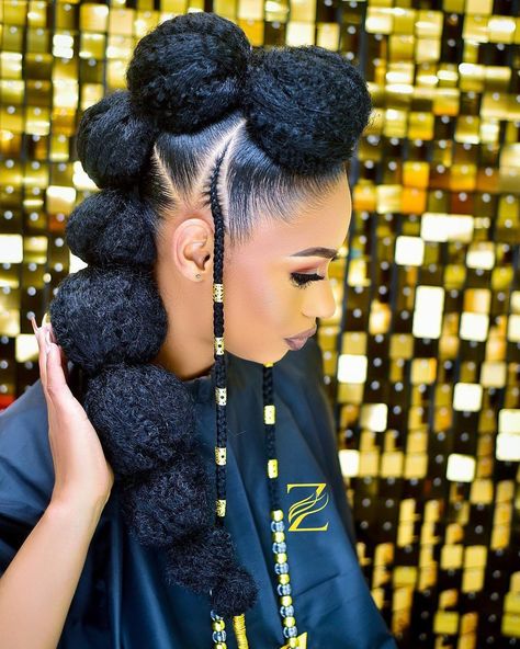 Pompadour Hairstyle Natural Hair, Women Suits Hairstyle, Updos For 4c Natural Hair, Quick Easy Protective Styles, Afro Puff Hairstyles Black Women, Bubble Braid Updo, Afro Ponytail Hairstyles, Ponytail Styles For Black Women, Natural Ponytails For Black Hair