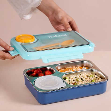 With lunch boxes like these, every day is going to be a YAY! 🍱🥳🎉 Bento-fy your lunchtime routine with boxes that pack a punch! 🥊🛍️ Products included: 1. Bento Beige Stainless Steel Insulated Lunch Box For Work 950ml 2. Bento Pink 4 Grid Stainless Steel Lunch Box For Office 950ml 3. Bento Blue Stainless Steel Tiffin Box 950ml #lunchbox #tiffinbox #tiffin #stainlesssteellunchbox #airtight #airtighttiffinbox #tiffinboxset #newlaunch #bentolunchbox #insulatedlunchbox Student Lunches, Work Lunch Box, Tiffin Box, Dish Warmer, Steel Lunch Box, Stainless Steel Microwave, Stainless Steel Lunch Box, Greyish Brown, Insulated Lunch Box