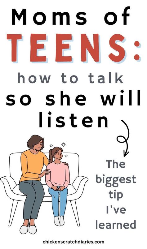 Graphic of mom and teen daughter with text "Moms of teens: how to talk so she will listen: the biggest tip I've learned" Tips For Moms, Raising Girls, Teen Daughters, Teenage Daughters, How To Say, Daughter Quotes, What To Say, Say What, You Really