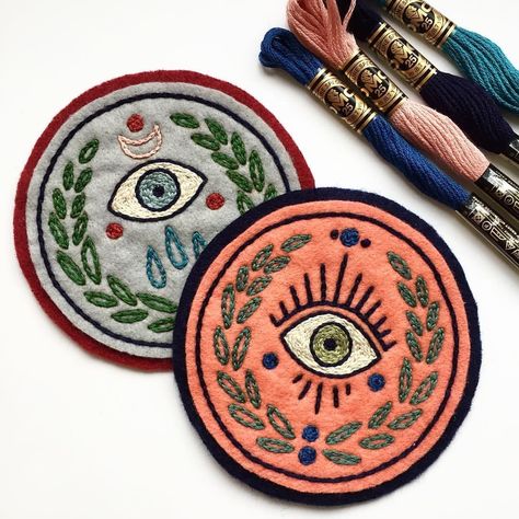 Handmade Patches, Embroidered Coasters, Eyes Embroidery, Laurel Leaves, Diy Patches, Embroidery Patch, 자수 디자인, Embroidery Inspiration, Embroidery Patches