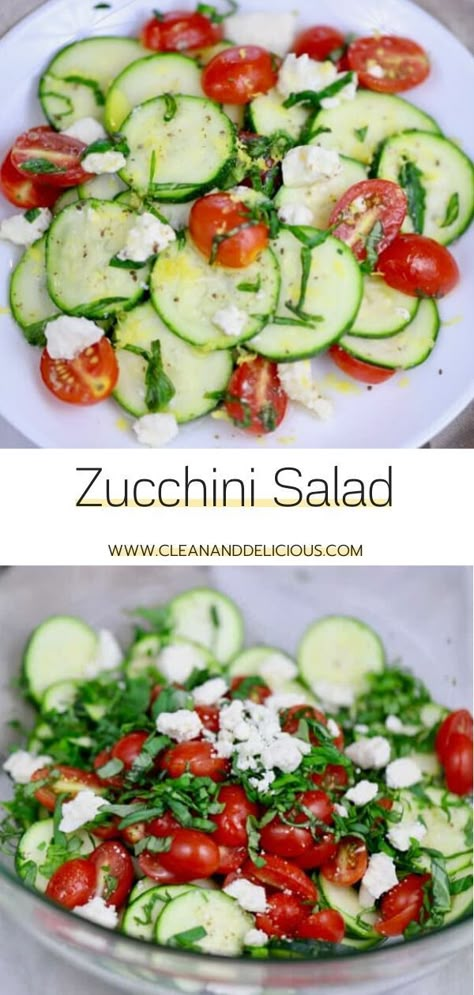 Zucchini Salad Recipes, Raw Zucchini Salad, Summer Squash Salad, Tomatoes And Feta Cheese, Fresh Basil Recipes, Raw Zucchini, Tomatoes And Feta, Salad With Tomatoes, Summer Flavors